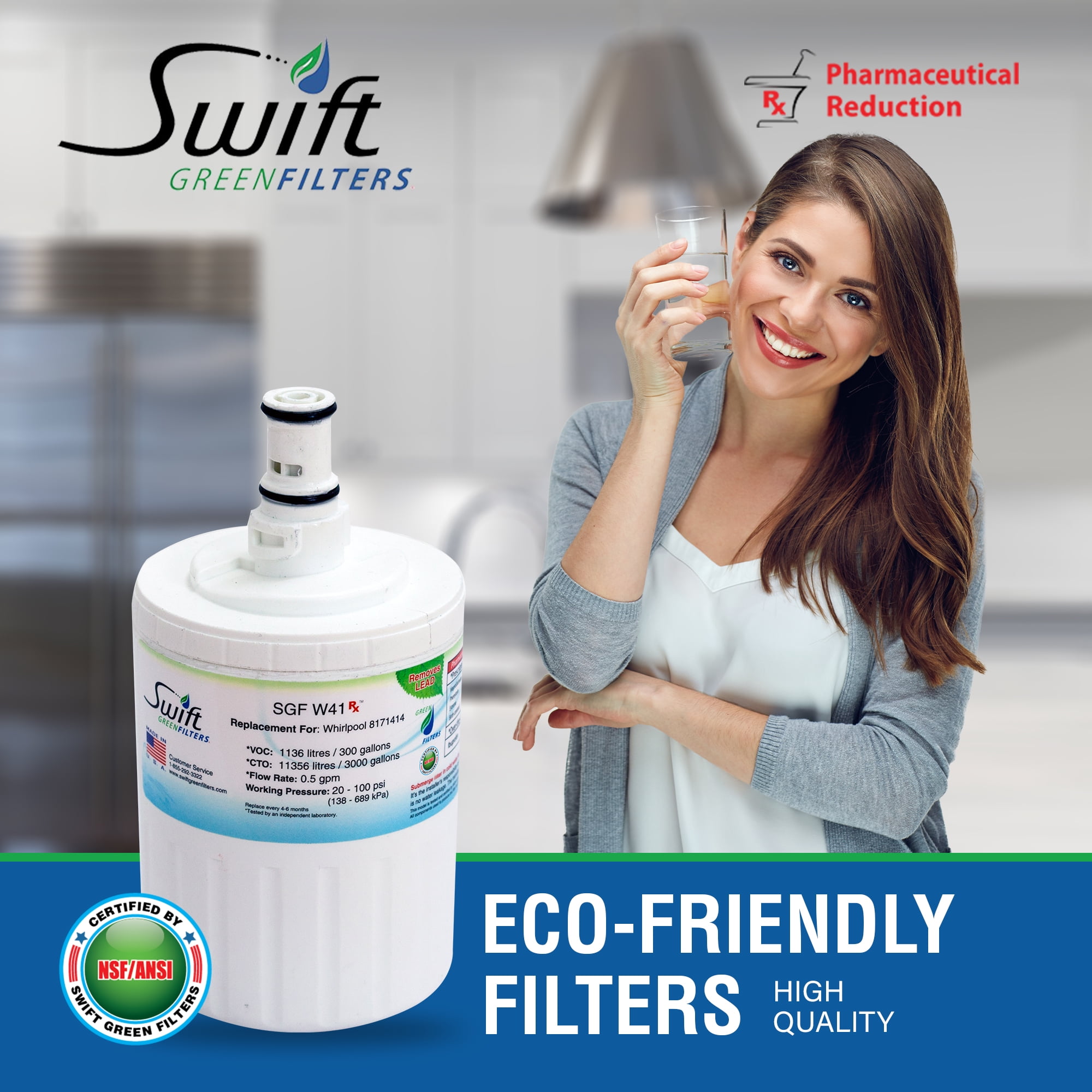 Swift Green Filters SGF-W41 Rx Replacement for Whirlpool 8171413 Refrigerators Water Filters-1P