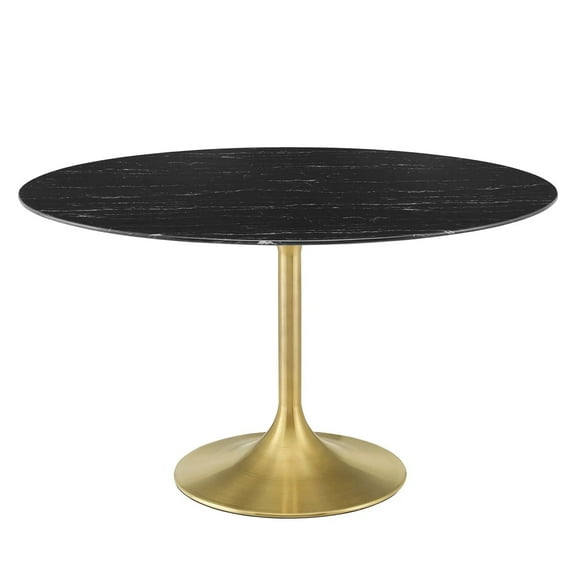 Modway Lippa 54" Round Artificial Marble Dining Table in Gold Black