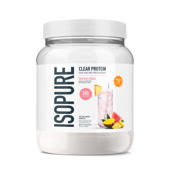 Isopure Clear Low Carb 100% Whey Protein Isolate Powder, Tropical Punch, 20g Protein, for Muscle Growth & Recovery, 14 Servings