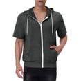 thumbnail image 1 of INSPIRAR CHIC Sudaderas de manga corta para hombres del Día del Padre, chaquetas con capucha de color sólido, con cremallera, 2XL gris oscuro, 1 of 7
