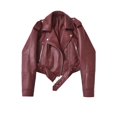 thumbnail image 4 of Bibifish Women's Jackets Dark Grey Faux Leather Moto Jackets Zip Up Cropped PU Coats Casual Trendy Long Sleeve Street Style Daily Wear Jackets, 4 of 4