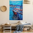 thumbnail image 2 of Country Tapestry, Sail Boats Ships on the Shore Harbor by the Sea Small Rural Fishing Town Artwork, Wall Hanging for Bedroom Living Room Dorm Decor, 40W X 60L Inches, Navy Red, by Ambesonne, 2 of 5