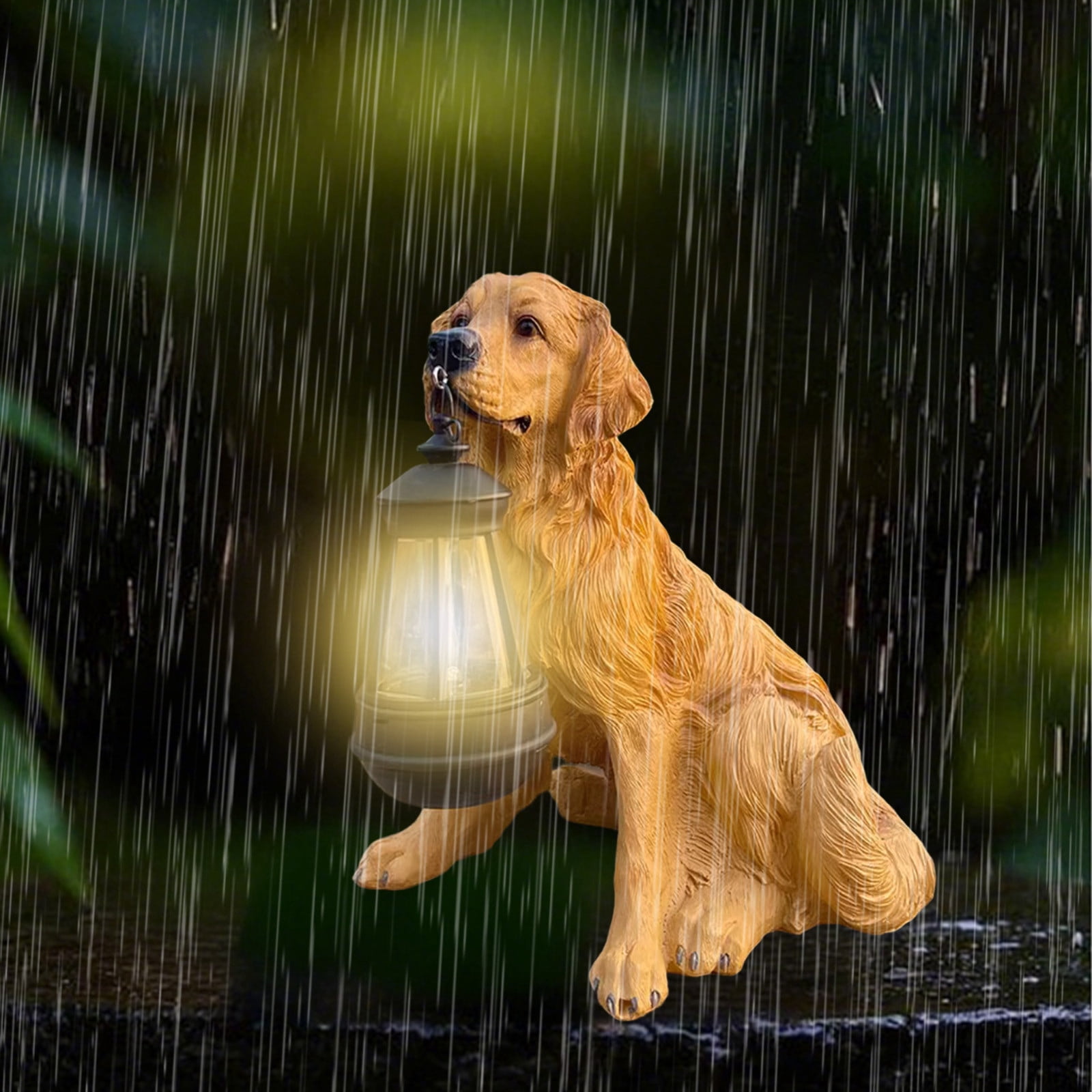 Sylchomon Solar Powered Dog Statue LED Light Outdoor Garden Decor Rechargeable Resin Yard Ornament Weatherproof Hanging Lantern Pet Design