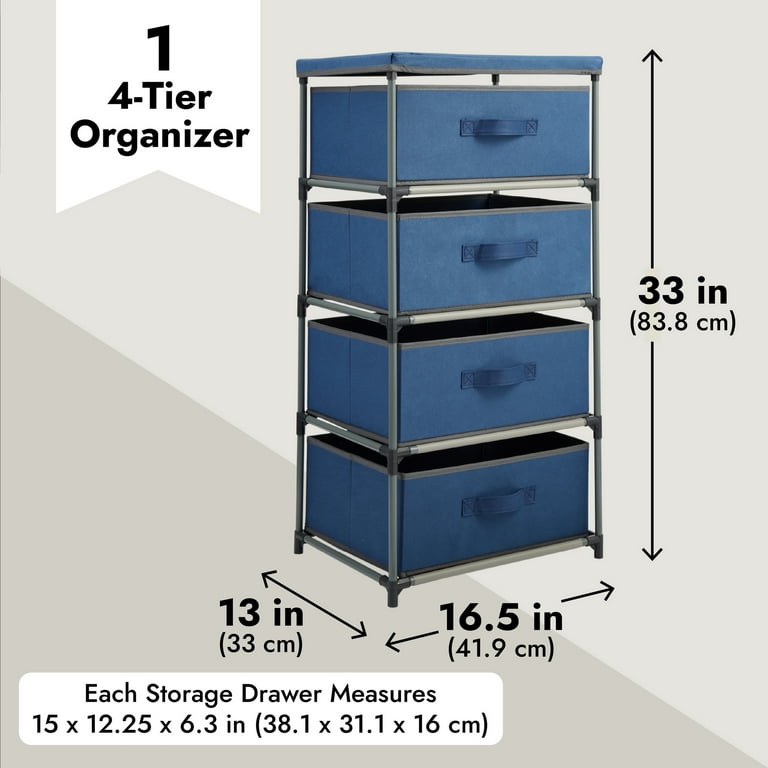 4-Tier Drawer Dresser for Bedroom, Clothes Organizer, Fabric Storage Tower  for Clothing, Linens, Closet, Easy Assembly, Durable Materials (Navy Blue,  Tall, 16.5x13.2x33.4 in) 