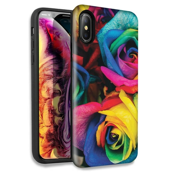 Mundaze Colorful Roses Double Layer Hybrid Case Cover For Apple iPhone X XS