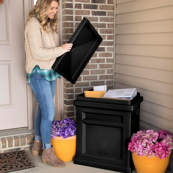 Weather Resistant Large Outdoor Parcel Storage Box, Secure Package Delivery Holder, No Assembly Needed, Black