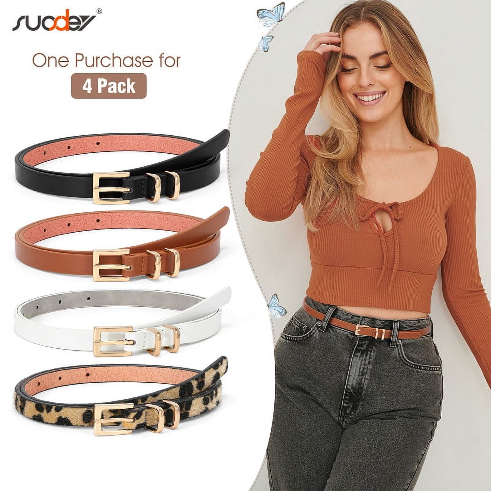 Women Skinny Leather Belt,Thin Waist Belt for Dresses Pants  display picture 1