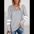 thumbnail image 4 of Tops para Mujer, Camiseta con Cuello en V, Bloque de Color, Larga, Túnica Informal Gris L, 4 of 7