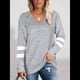thumbnail image 4 of Tops para Mujer, Camiseta con Cuello en V, Bloque de Color, Larga, Túnica Informal Gris L, 4 of 7