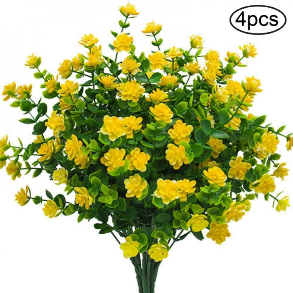 [Big Clear!]4Pcs Artificial Flower Branches Fake Plant Greenery Stem Indoor Outside Home Garden