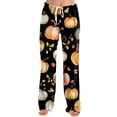 thumbnail image 2 of Garbnen Halloween Pajama Pants for Women Pumpkins Print Women Lounge Pants Comfy Cute Elastic Waist Fall Winter Wide Leg Womens Sleep Pants M, 2 of 5