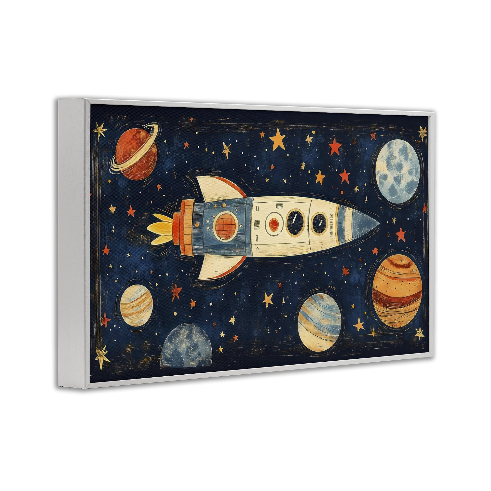 Stupell Industries Retro Rocket & Planets White Framed Giclee Art, design by Creative Studio