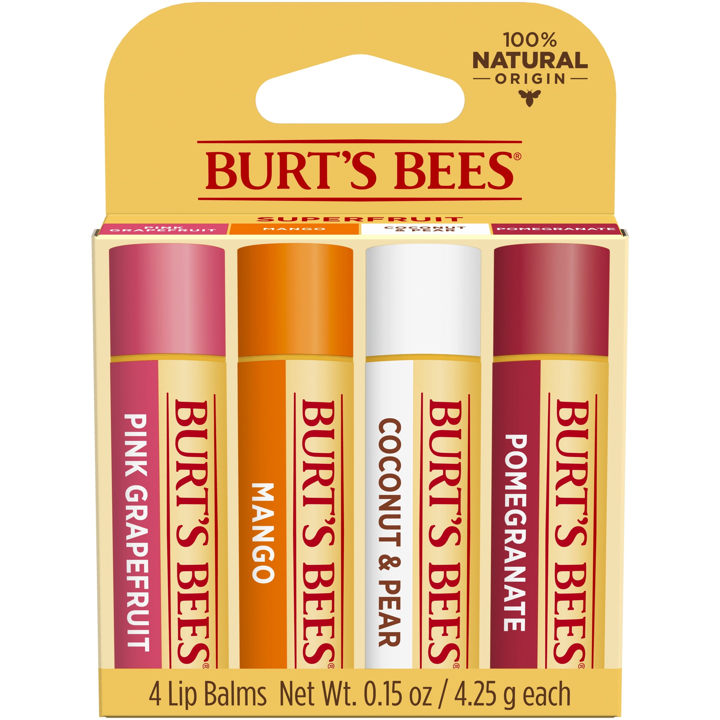 Burt's Bees 100% Natural Moisturizing Lip Balm with Beeswax, Mango, 4 Tubes