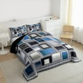 thumbnail image 3 of Homewish Patchwork Geometric Checkered Bedding Comforter Set,Classic Grid Twin Comforter Sets,Gray Blue Bedding Set For Men Women,Super Cozy Room Decor Reversible,2pcs, 3 of 8