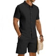thumbnail image 5 of BLTIBY Mens 2 Piece Outfits Summer Set Short Sleeve Button Down Lapel Shirts and Shorts Beach Casual Jogging Suits with Pockets Black S, 5 of 6