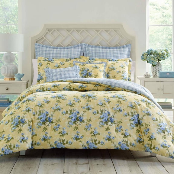 Cassidy 7-Piece Yellow Floral Cotton Full/Queen Comforter Set