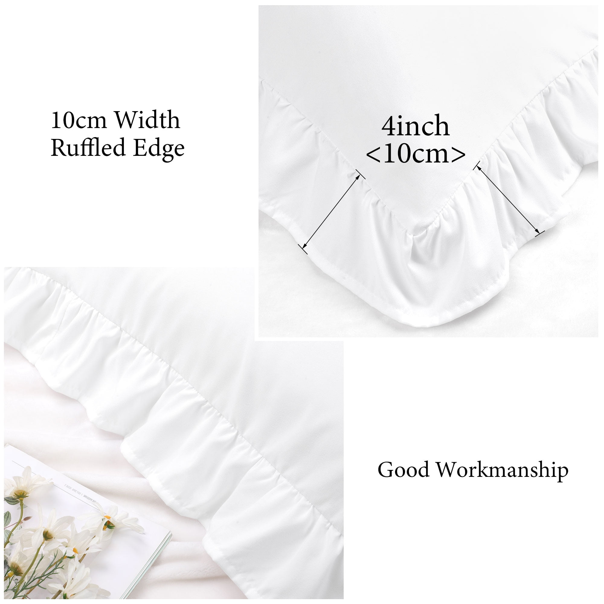 Unique Bargains Microfiber Ruffle Envelope Closure Body Pillowcases White 20"x48"