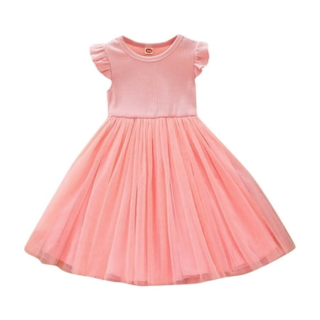 

ZRBYWB Toddler Girls Dresses Flying Sleeve Summer Fashion Mesh Dress Princess Dress Casual Dress Outwear Summer Girl Clothes