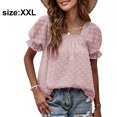 thumbnail image 2 of Camisas de manga corta Camisetas casuales de verano Señoras de verano Cuello cuadrado Gasa Jacquard Swee （rosa）, 2 of 6
