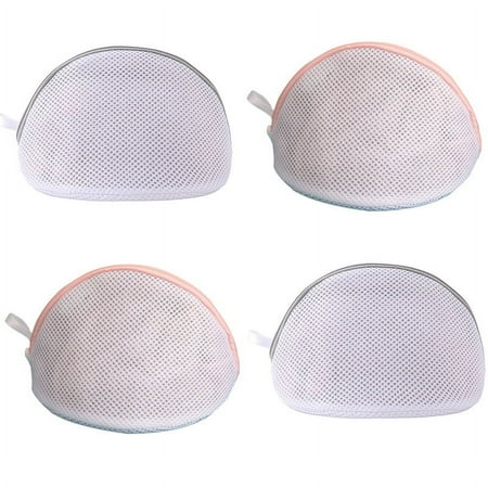4 PCS Bra Washing Laundry Bags Shell Shaped Wash Lingerie Mesh Bag with Zipper for Washing Machine Stocking (Grey x2 pink x2)
