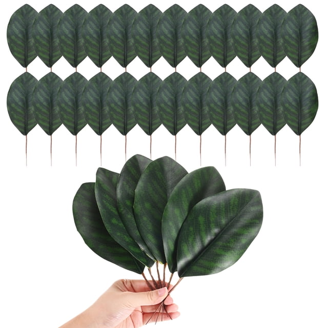 Paquete de 30 hojas artificiales, hoja verde falsa con tallos para DIY 9x23cm