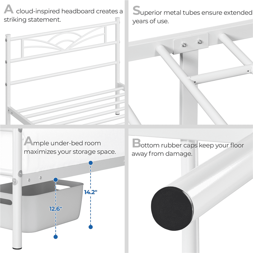 Fullfurnique Cadre de Lit Plateforme en Métal avec Tête de Lit Inspirée des Nuages, Simple, Blanc