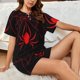 thumbnail image 4 of Fotbe Red Spider Conjunto de Pijama Estampado para Mujer, 2 Piezas, Ropa de Dormir con Camiseta de Manga Corta y Shorts Suaves-Small, 4 of 6