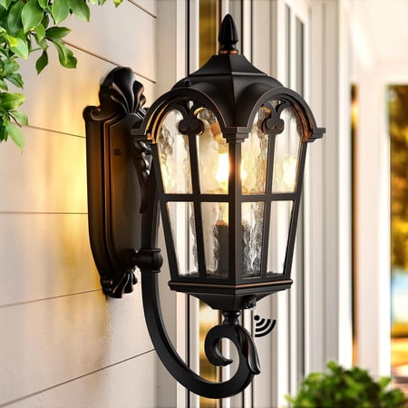 VIANIS Exterior Lighting Fixtures, Large Size Oil Rubbed Bronze Outdoor Wall Lights Dusk to Dawn, Waterproof Outdoor Light Fixtures Wall Mount with Tempered Water Ripple Glass for Patio, Entryway