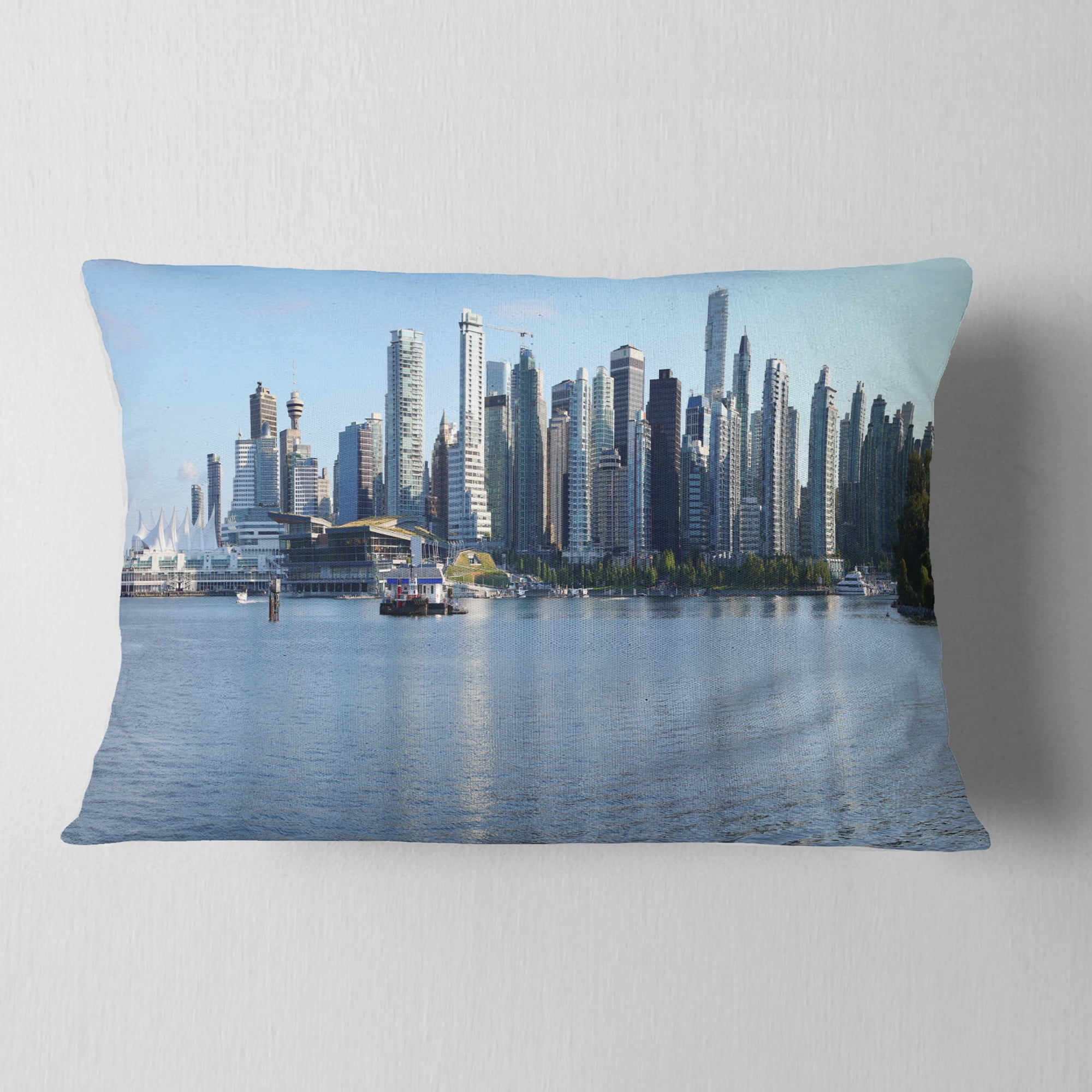 Designart Vancouver BC Skyline Panorama - Cityscape Photo Throw Pillow - 12x20
