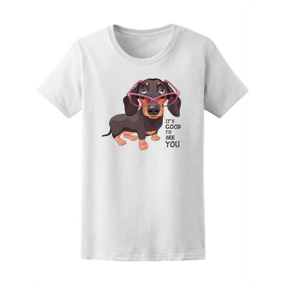 Dachshund In A Pink Glasses  T-Shirt Women -Image by Shutterstock, Female x-Large