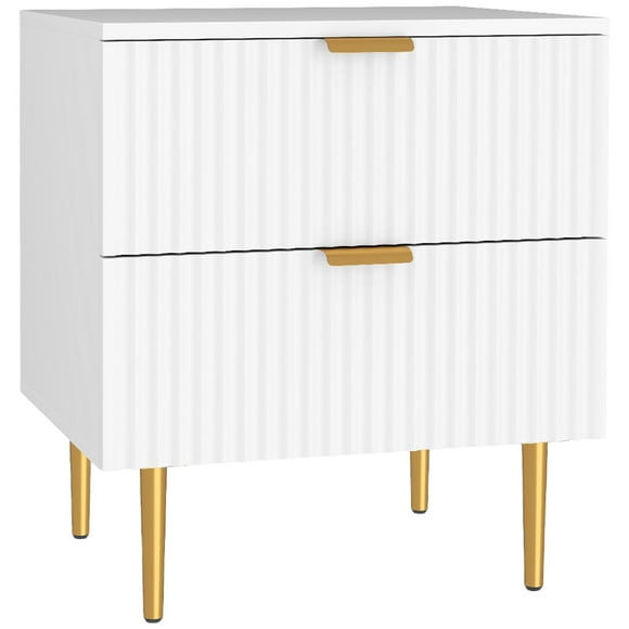 HOMCOM Nightstand, Bedside Table, Side End Table with 2 Drawers, White