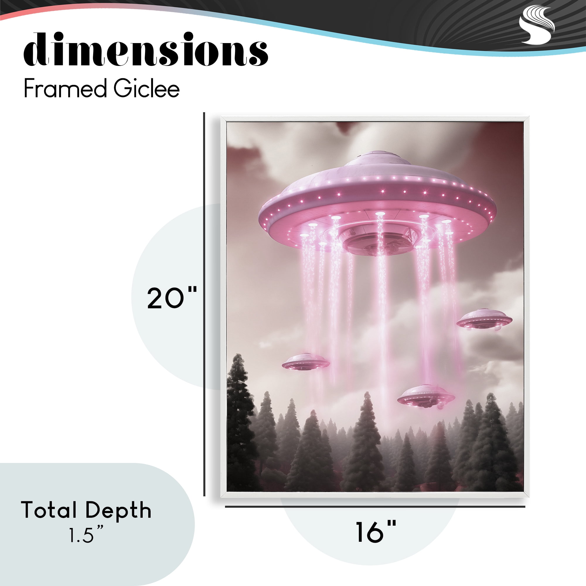 Glam UFO with Pink Beams White Framed Giclee Art, design by Sasha