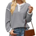 thumbnail image 5 of Wevis Autumn Henley Sweater for Women Color Block Button V-Neck Long Sleeve Knit Pullover Contrast Cuff Loose Daily Tops, 5 of 7