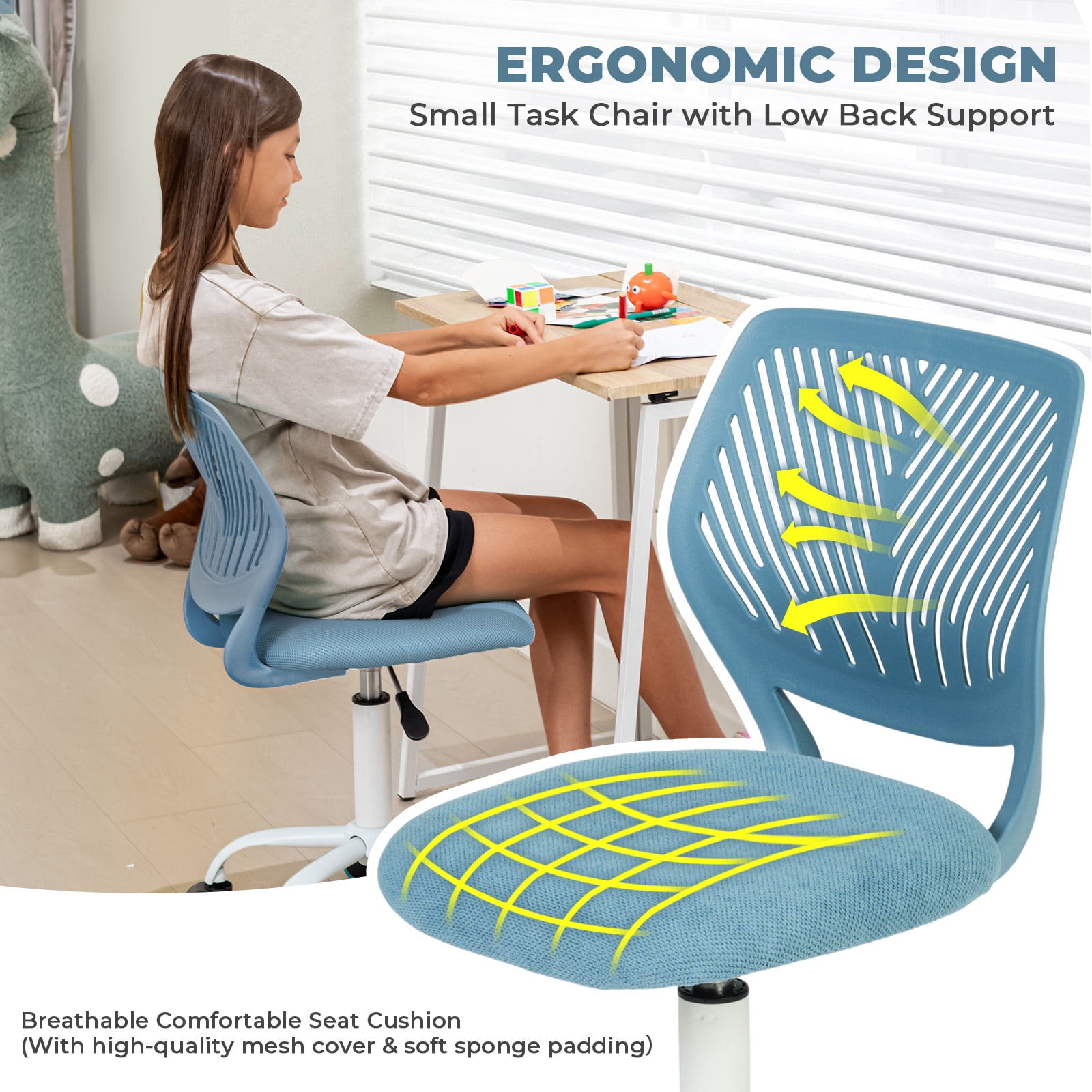 Homy Casa Adjustable Blue Video Game Chair for Gaming, Study, and Home Office
