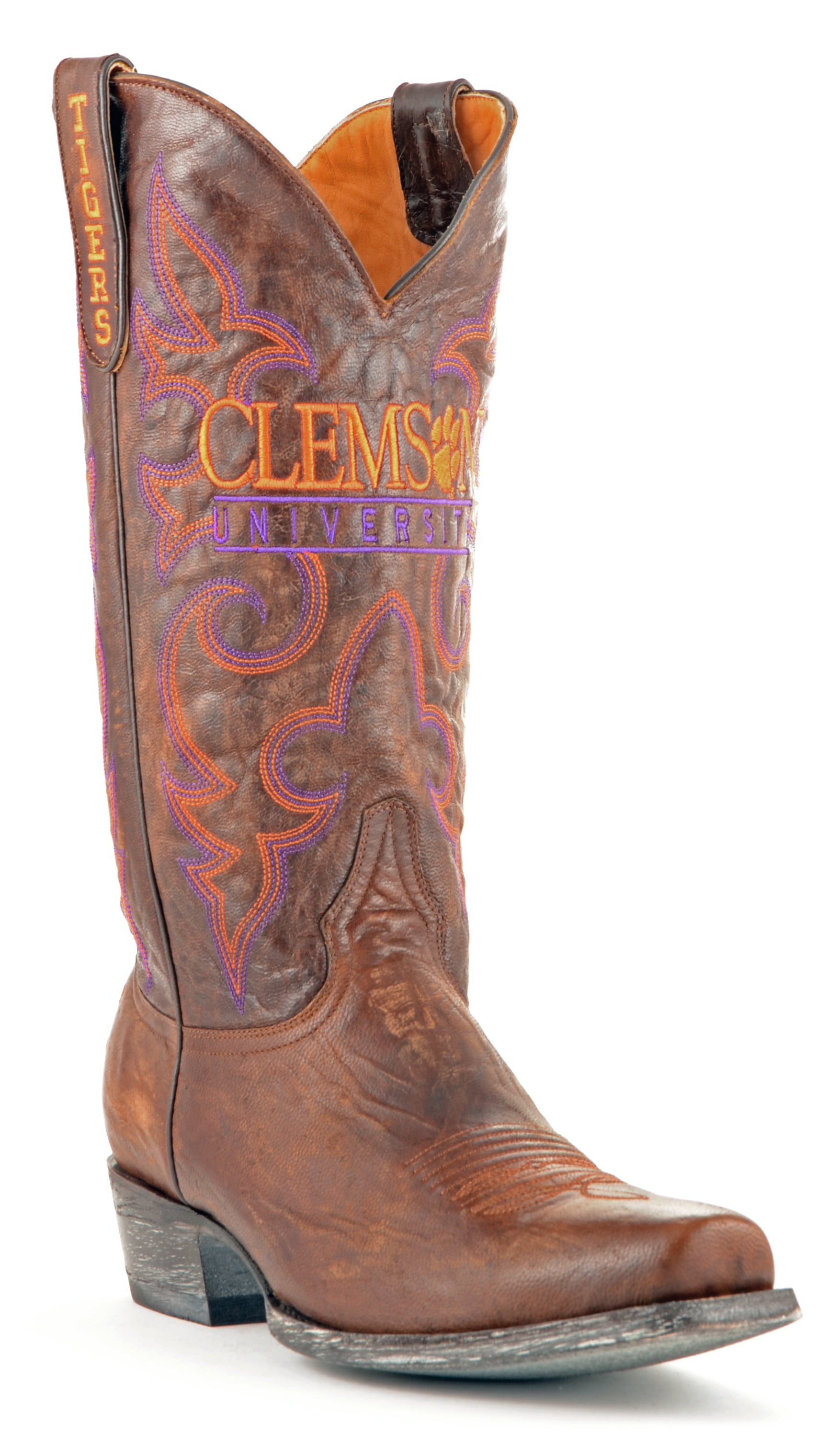 Gameday Boots Leather Clemson Board Room Cowboy Boots by GameDay Boots