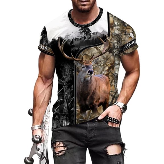 Custom Camo US Flag Deer Elk Buck Camouflage Hunting Hunter Antlers Shirt, Dad Gift Fathers Day (T-shirt, S)