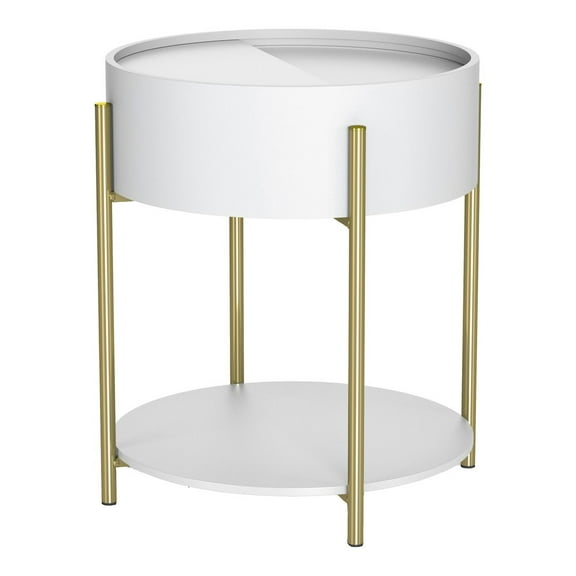 Furniture of America Haft Wood End Table with Hidden Storage in White
