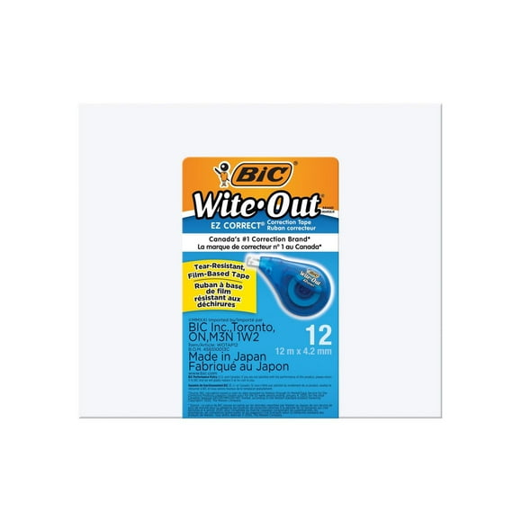 BIC Wite-Out Brand EZ Correct Correction Tape, 12 Meters, 12 pack