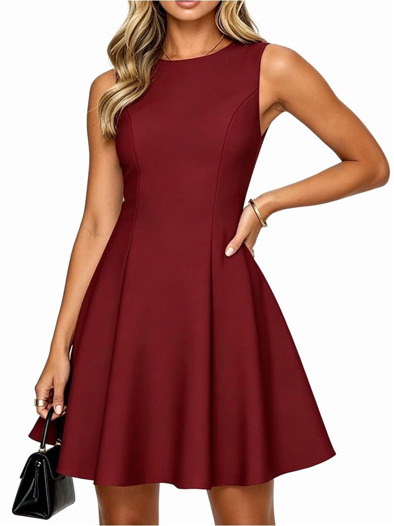 Jaimenalin Summer Dress for Women Elegant Classy A Line Business Casual Work Graduation Cocktail Short Dress Wine Red S