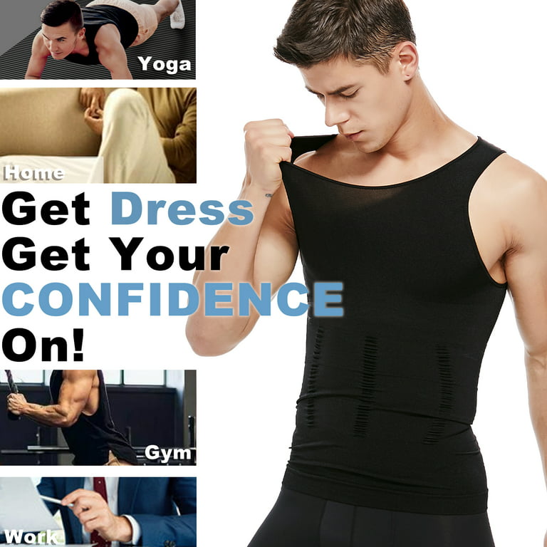 QRIC Mens Compression Shirts Shapewear Slimming Body Shaper Tank Top Vest  Belly Control Undershirt Black XL 