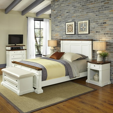 Home Styles Americana King Bed, 2 Night Stands, Media Chest and Upholstered Bench
