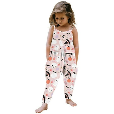 

Frostluinai Halloween Outfits Baby Backless Strap Slouch Jumpsuit for Toddler Girls Cute Harem Romper Pants with Pockets