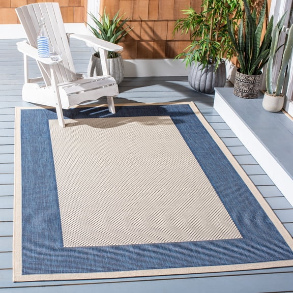Safavieh Courtyard Justine Bordered Indoor/Outdoor Area Rug, Beige/Navy, 5'3" x 7'7"