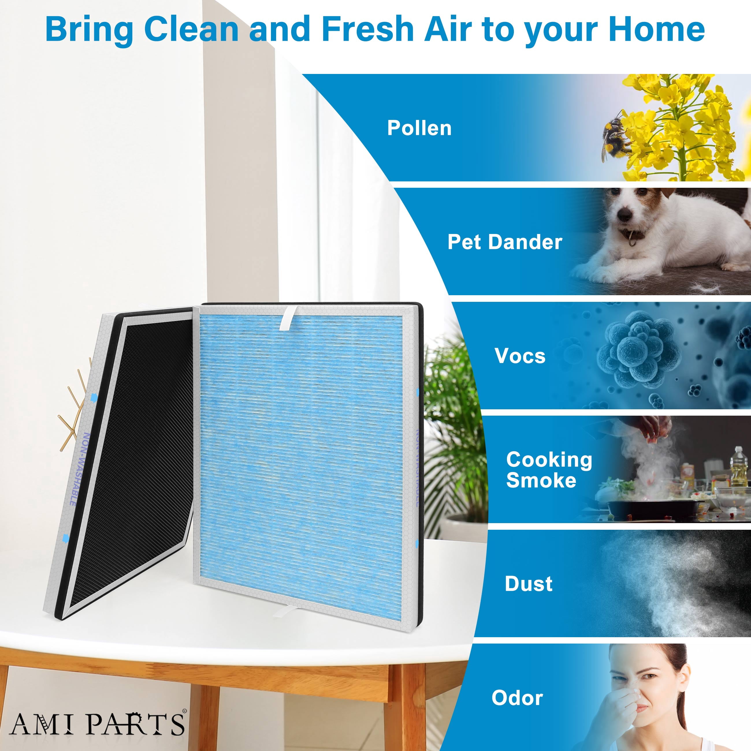 AMI PARTS MSA3 3-in-1 True HEPA Filter Replacement for Membrane Solutions MSA3/MSA3S Air Purifier