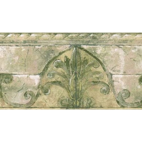 Concord Wallcoverings Wallpaper Border Architectural Pattern Molding Style Stone Engraved for Bathroom Living Room, Green Asparagus White Beige Pink, 7 Inches by 15 Feet AR77967