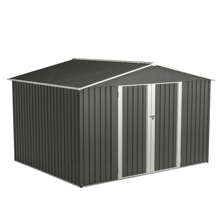 LZBEITEM 10x8 ft. Big Yard Metal Outdoor Storage Shed, Galvanized