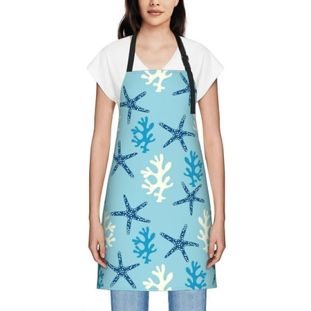 

Women S Waterproof Apron Dirt Resistant And Wear-Resistant Adjustable Apron Suitable For Cooking Flower Arrangement Painting Housework Coral Starfish Underwater