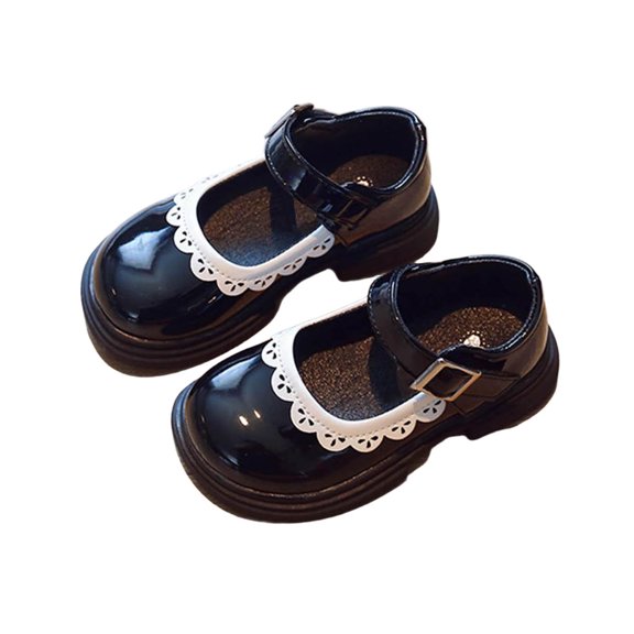 Owordtank Toddler and Girls Casual Shoes Thick Sole Round Toe Buckle Dress Shoes Baby Girl Leather Shoes