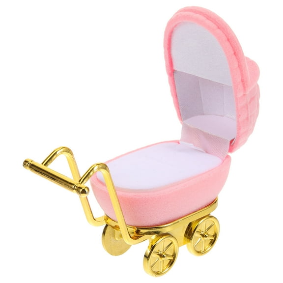 PAMINGONO Pink Baby Stroller Shape Jewelry Ring Storage Box 1Pack For Travel Size Jewelry Case 3.14X2.36X1.57in