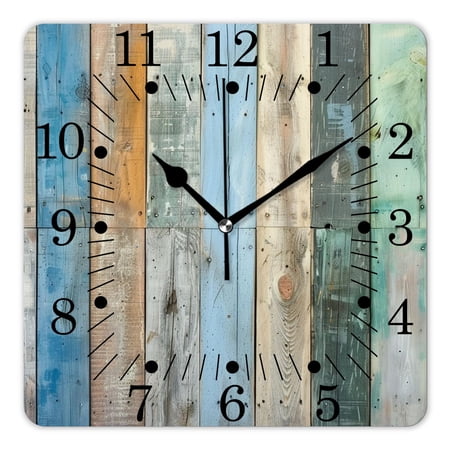 14 Inch Wall Clock Battery Operated Square Clock for Office, Kitchen, Outdoor, Living Room,Vintage Teal Turquoise Wood Grain Elegant